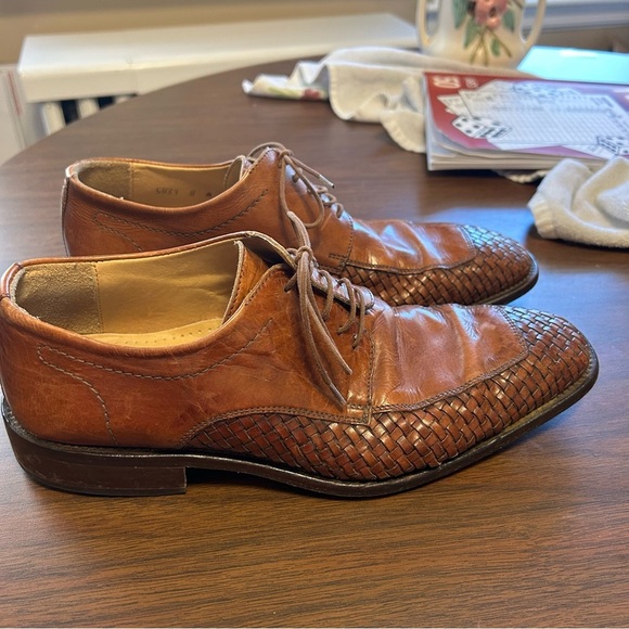Saks Fifth Avenue Brown Leather Woven Lace-Up Oxford Shoes Italian Size 8M - Picture 4 of 7